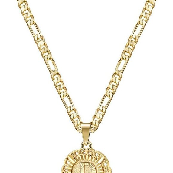 Initial Necklaces for Women, 14K Gold Plated Round Letter Pendant Capital Monogr - Picture 1 of 8